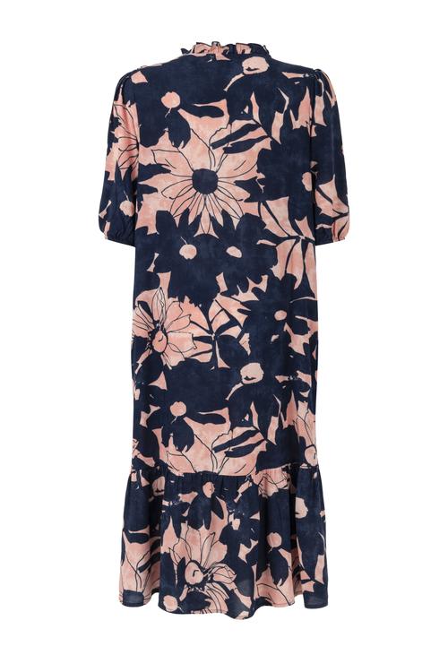  ÇİÇEK BASKILI VİSKON MİDİ ELBİSE