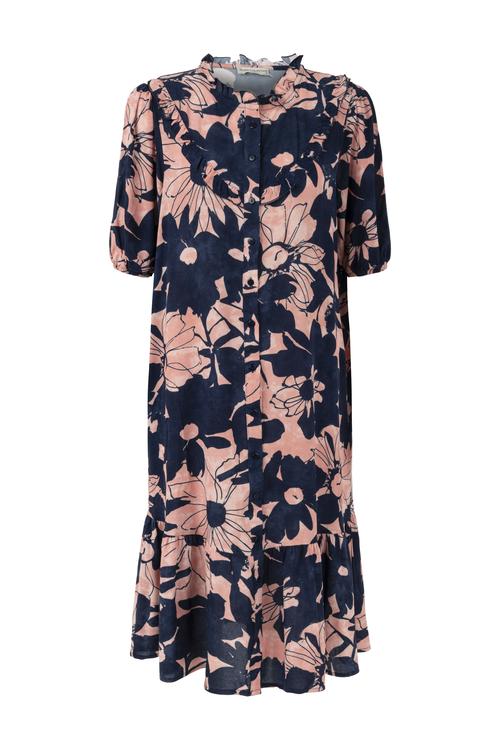  ÇİÇEK BASKILI VİSKON MİDİ ELBİSE