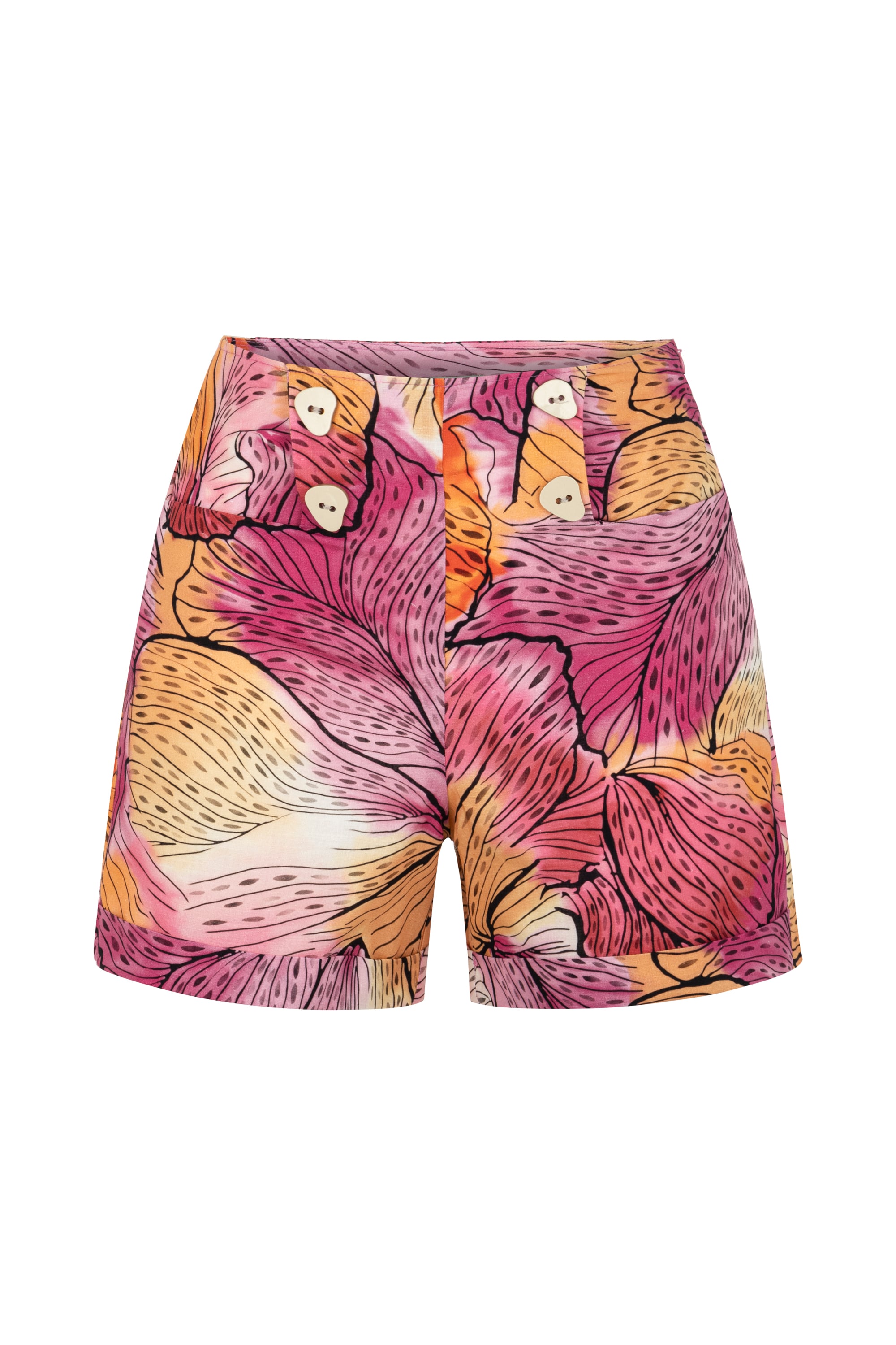 ÇİÇEKLİ KETEN KARIŞIMLI MİNİ ŞORT