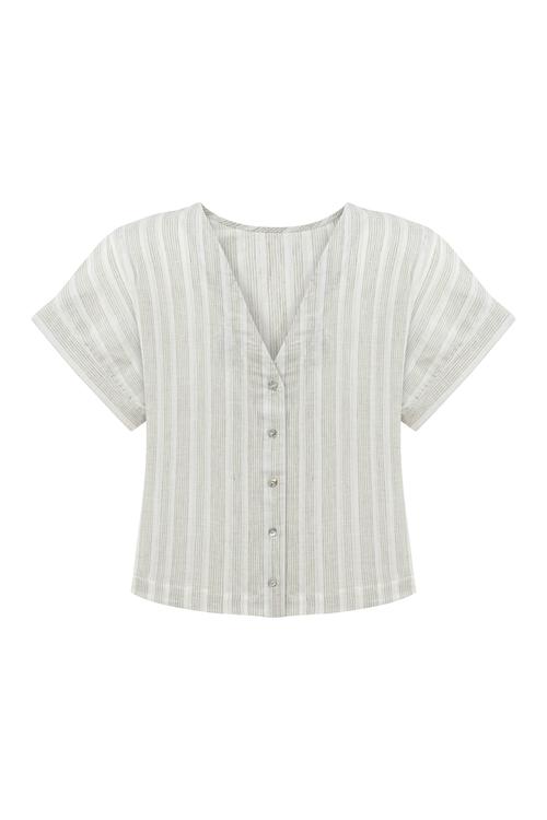  ÇİZGİLİ KETEN KARIŞIMLI KAYIK YAKA BLUZ