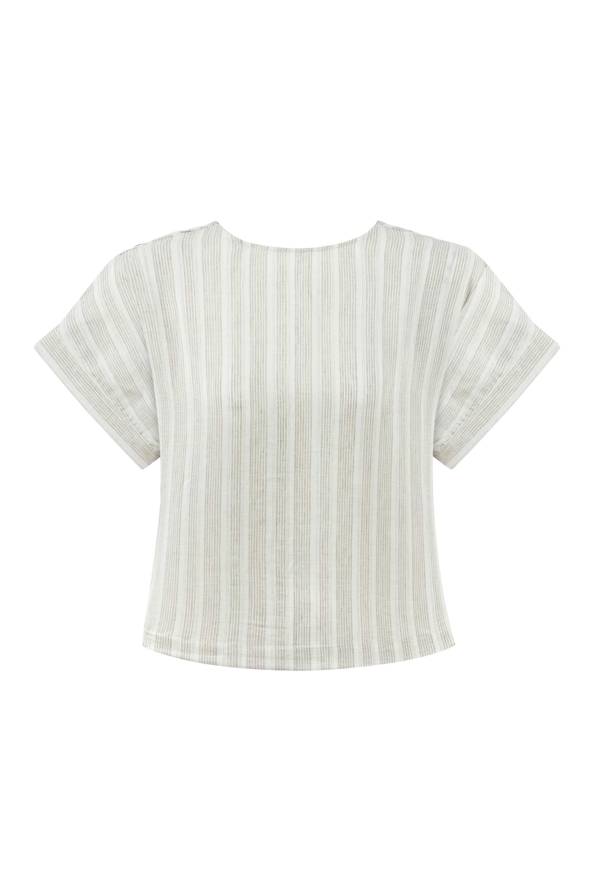 ÇİZGİLİ KETEN KARIŞIMLI KAYIK YAKA BLUZ