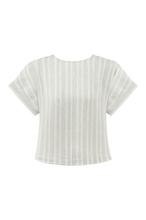  ÇİZGİLİ KETEN KARIŞIMLI KAYIK YAKA BLUZ