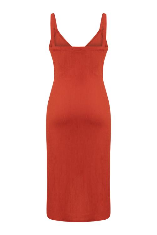  KRUVAZE ASKILI MİDİ ELBİSE