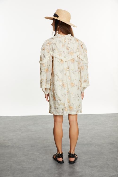  ETNİK BASKILI ÇİÇEKLİ MİNİ ELBİSE