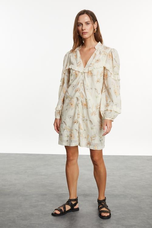  ETNİK BASKILI ÇİÇEKLİ MİNİ ELBİSE