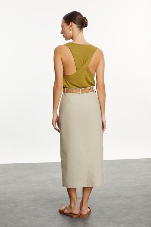  KETEN KARIŞIMLI DEGAJE YAKA BLUZ