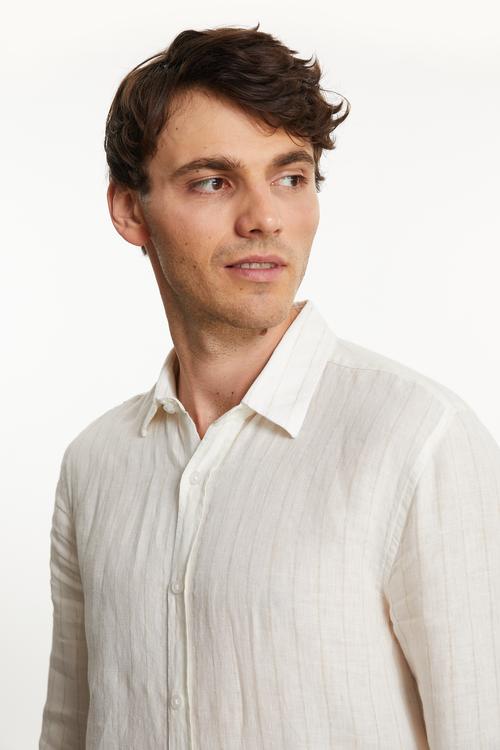  ÇİZGİLİ REGULAR FIT KETEN GÖMLEK