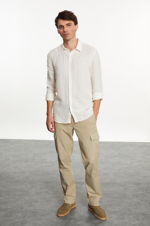  ÇİZGİLİ REGULAR FIT KETEN GÖMLEK