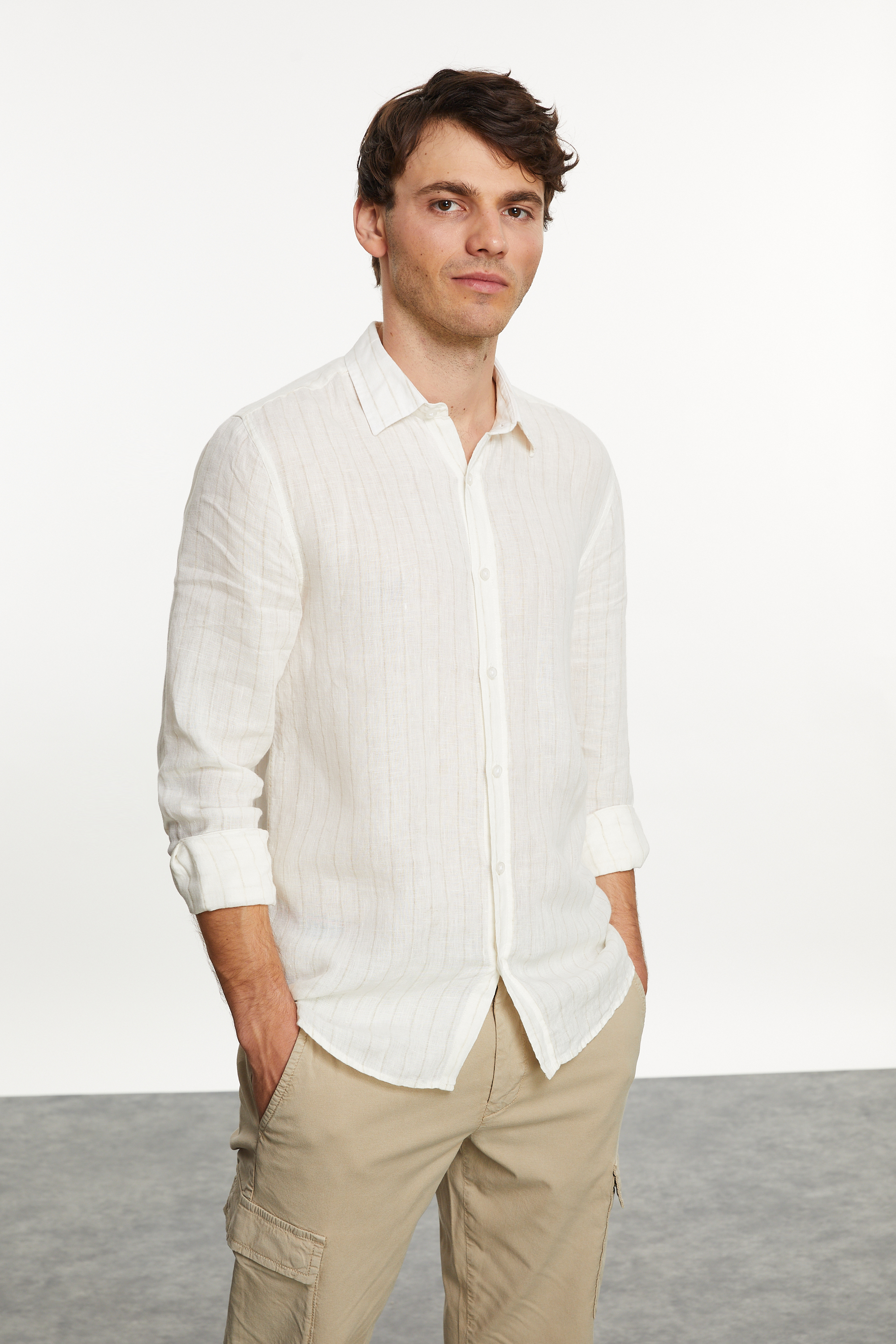 ÇİZGİLİ REGULAR FIT KETEN GÖMLEK