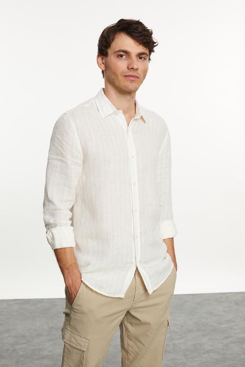  ÇİZGİLİ REGULAR FIT KETEN GÖMLEK