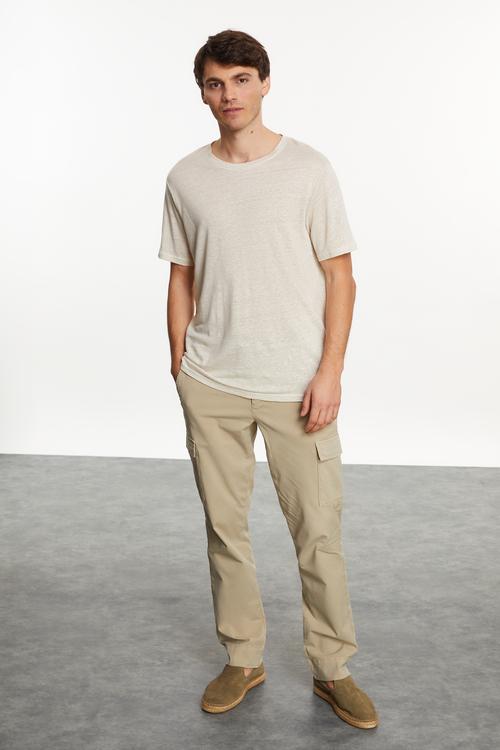  BİSİKLET YAKA KETEN T-SHIRT