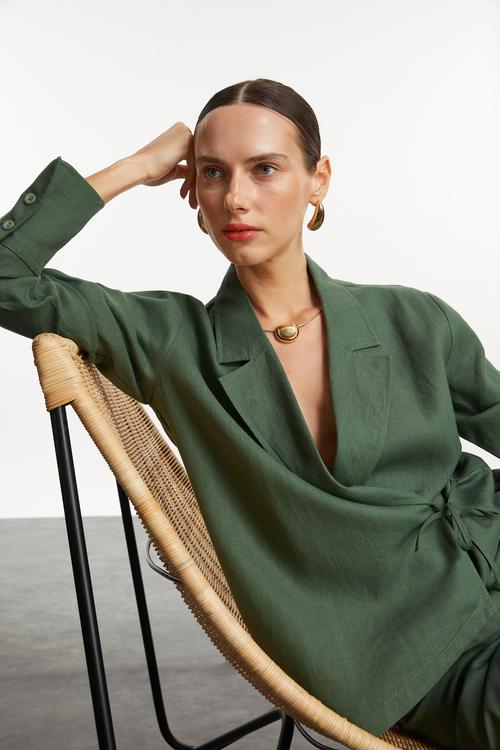  REGULAR FIT KRUVAZE KETEN CEKET