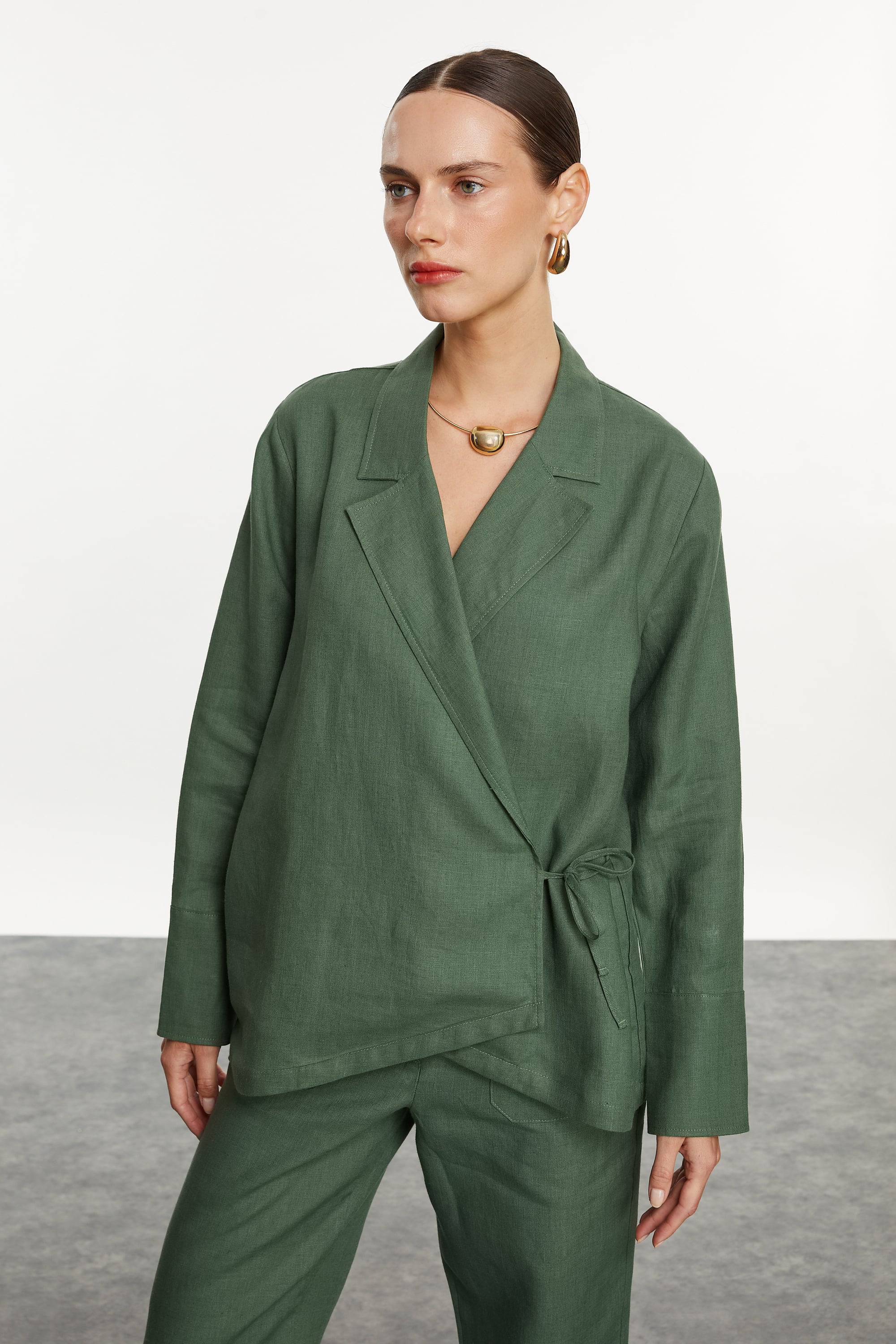 REGULAR FIT KRUVAZE KETEN CEKET