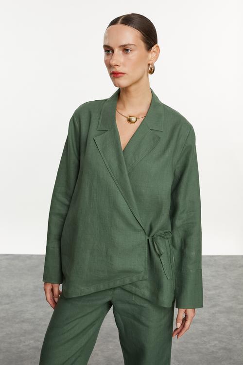  REGULAR FIT KRUVAZE KETEN CEKET