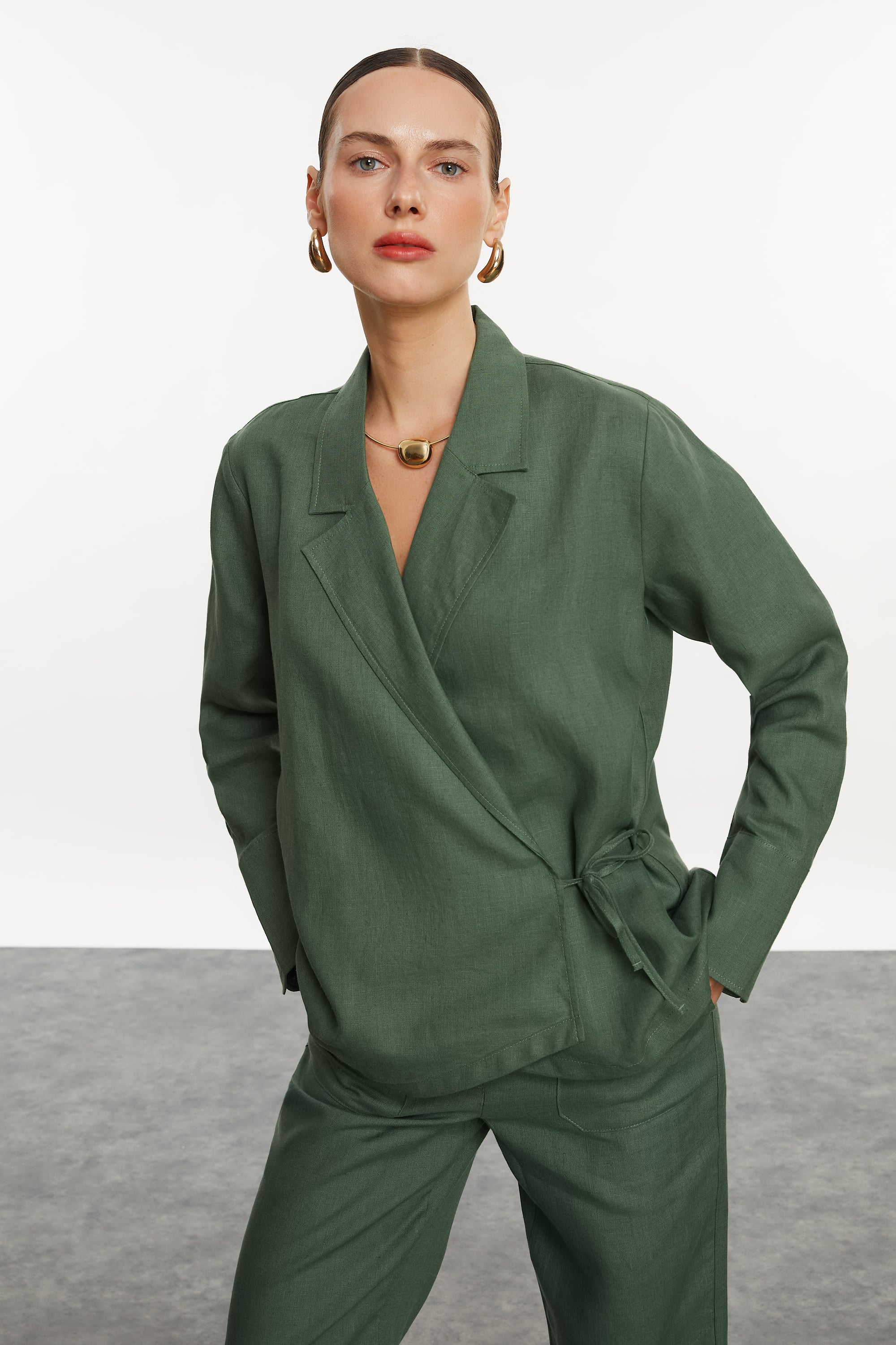 REGULAR FIT KRUVAZE KETEN CEKET