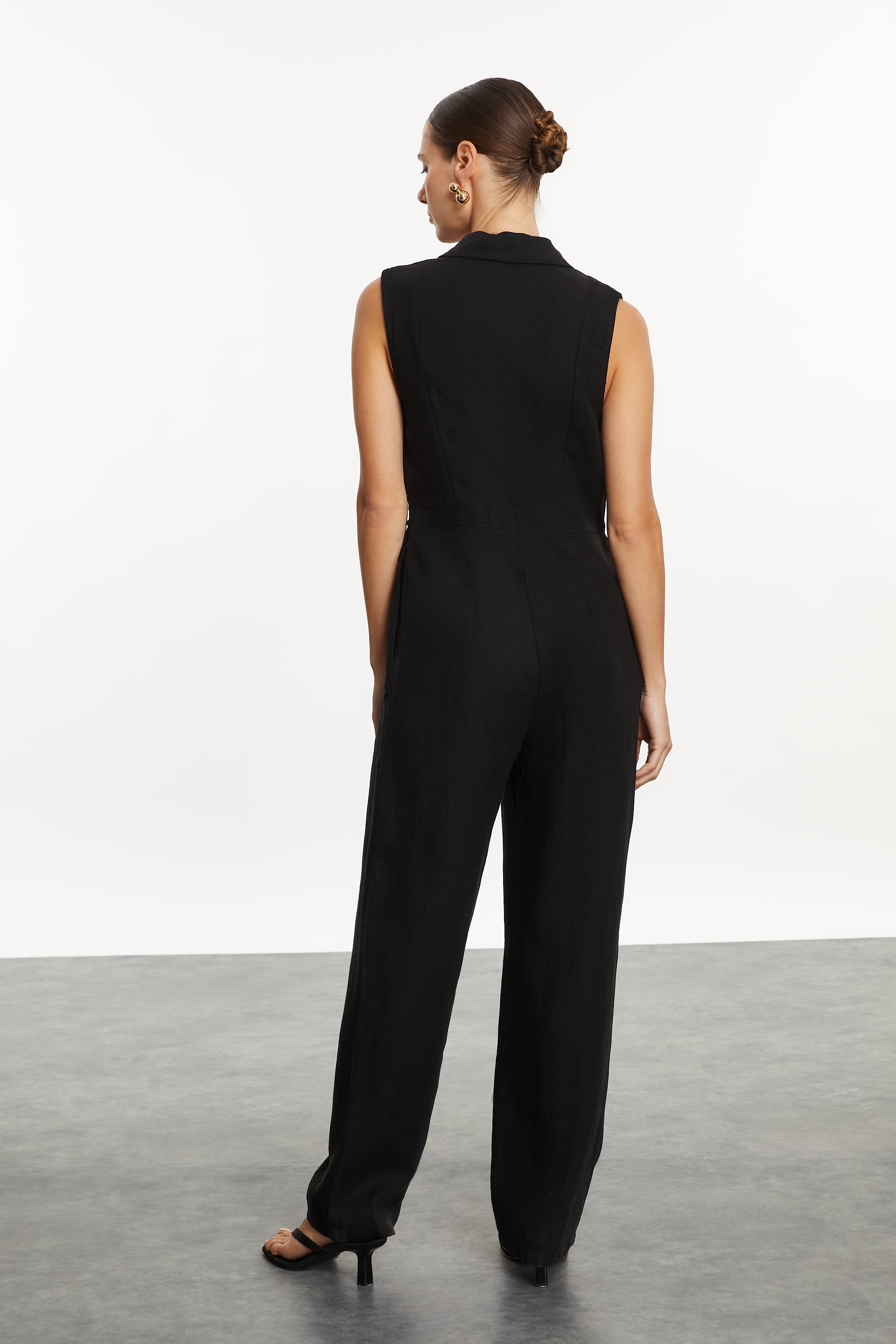 KETEN V YAKA CEPLİ UZUN TULUM