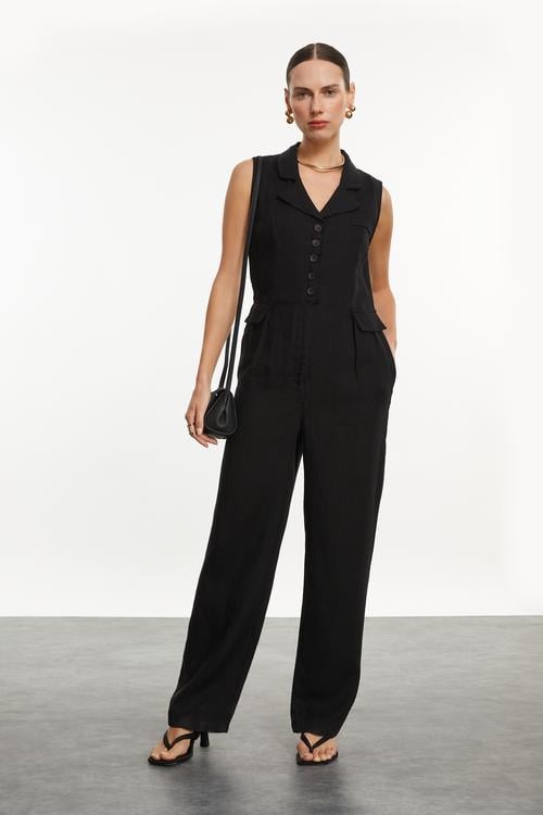  KETEN V YAKA CEPLİ UZUN TULUM