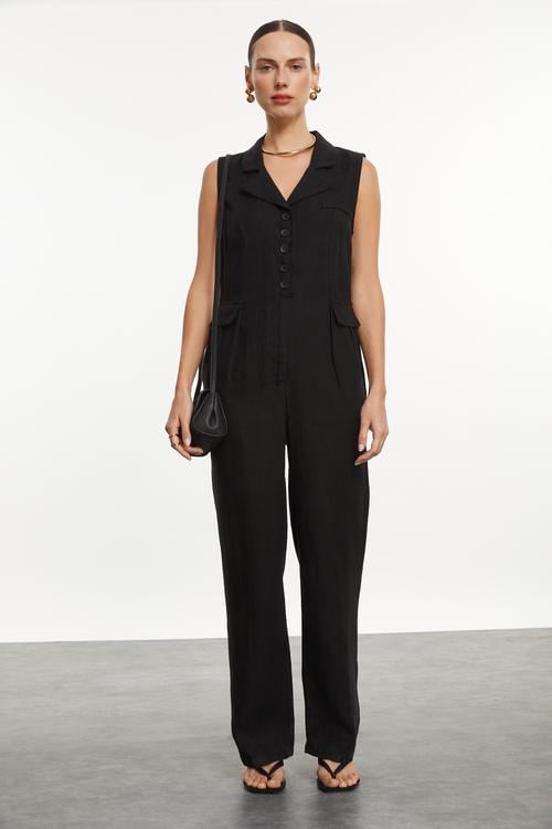  KETEN V YAKA CEPLİ UZUN TULUM