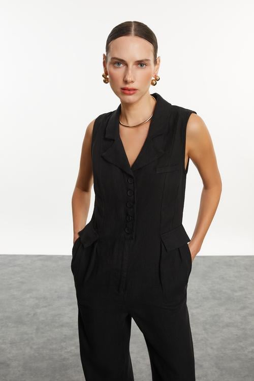  KETEN V YAKA CEPLİ UZUN TULUM