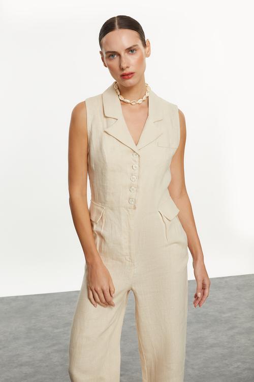  KETEN V YAKA CEPLİ UZUN TULUM