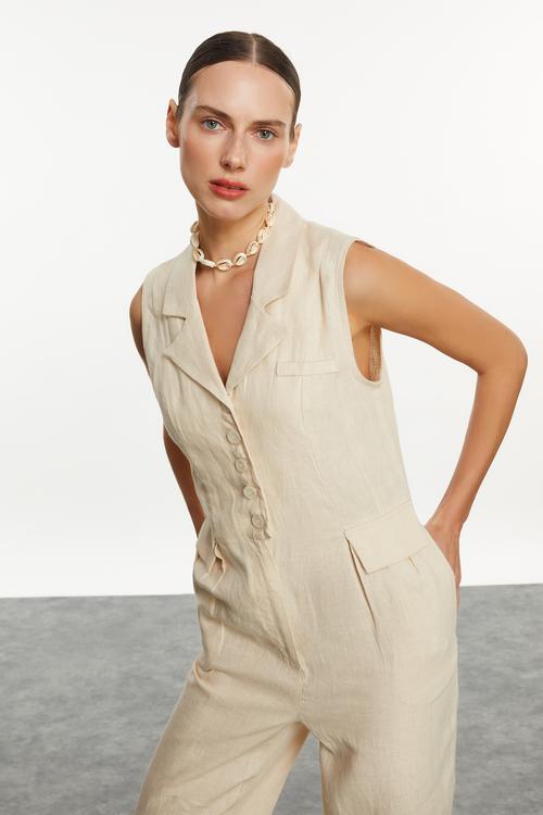  KETEN V YAKA CEPLİ UZUN TULUM