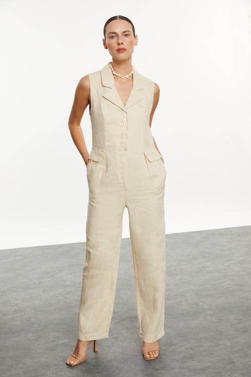  KETEN V YAKA CEPLİ UZUN TULUM