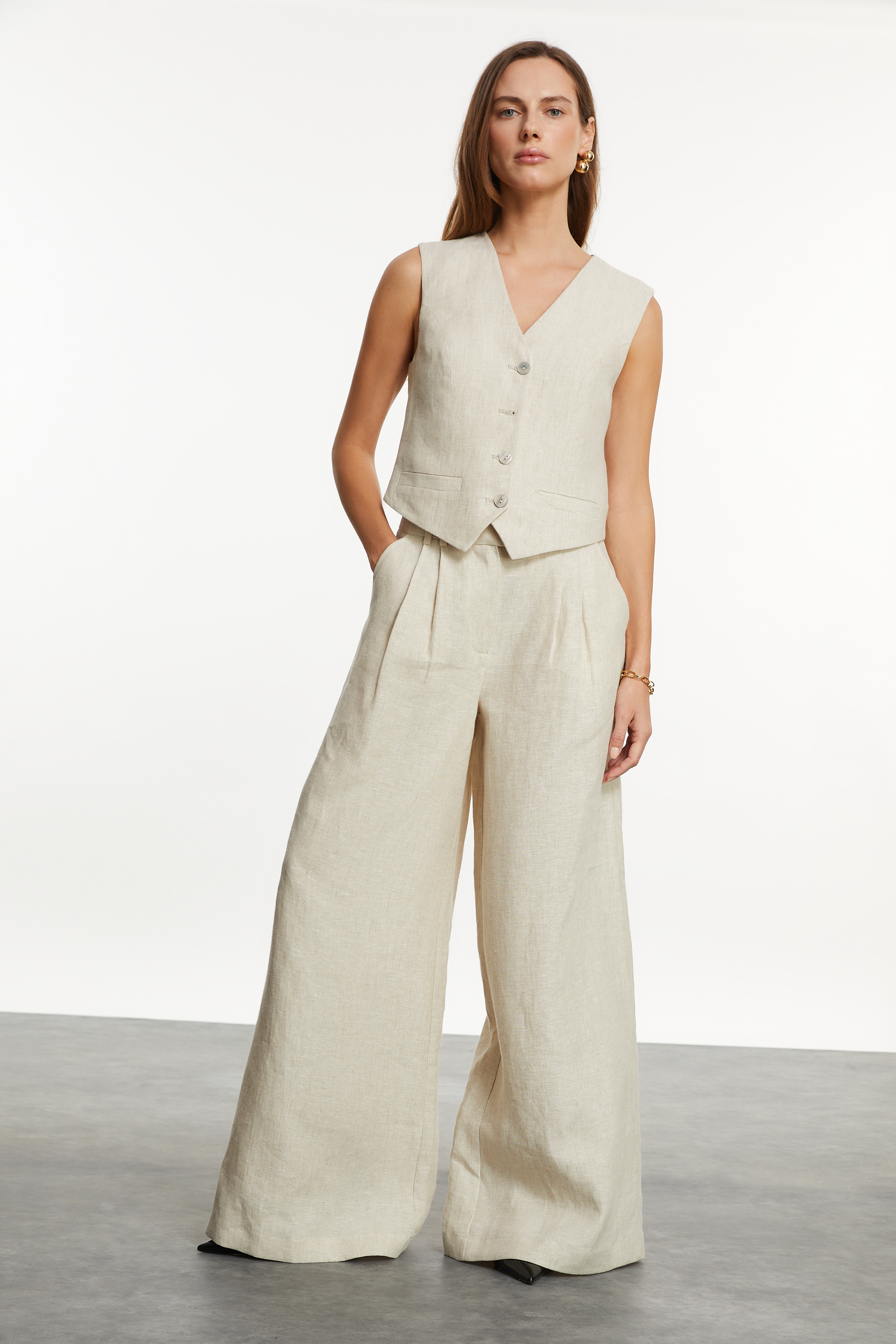 WIDE LEG KETEN PANTOLON