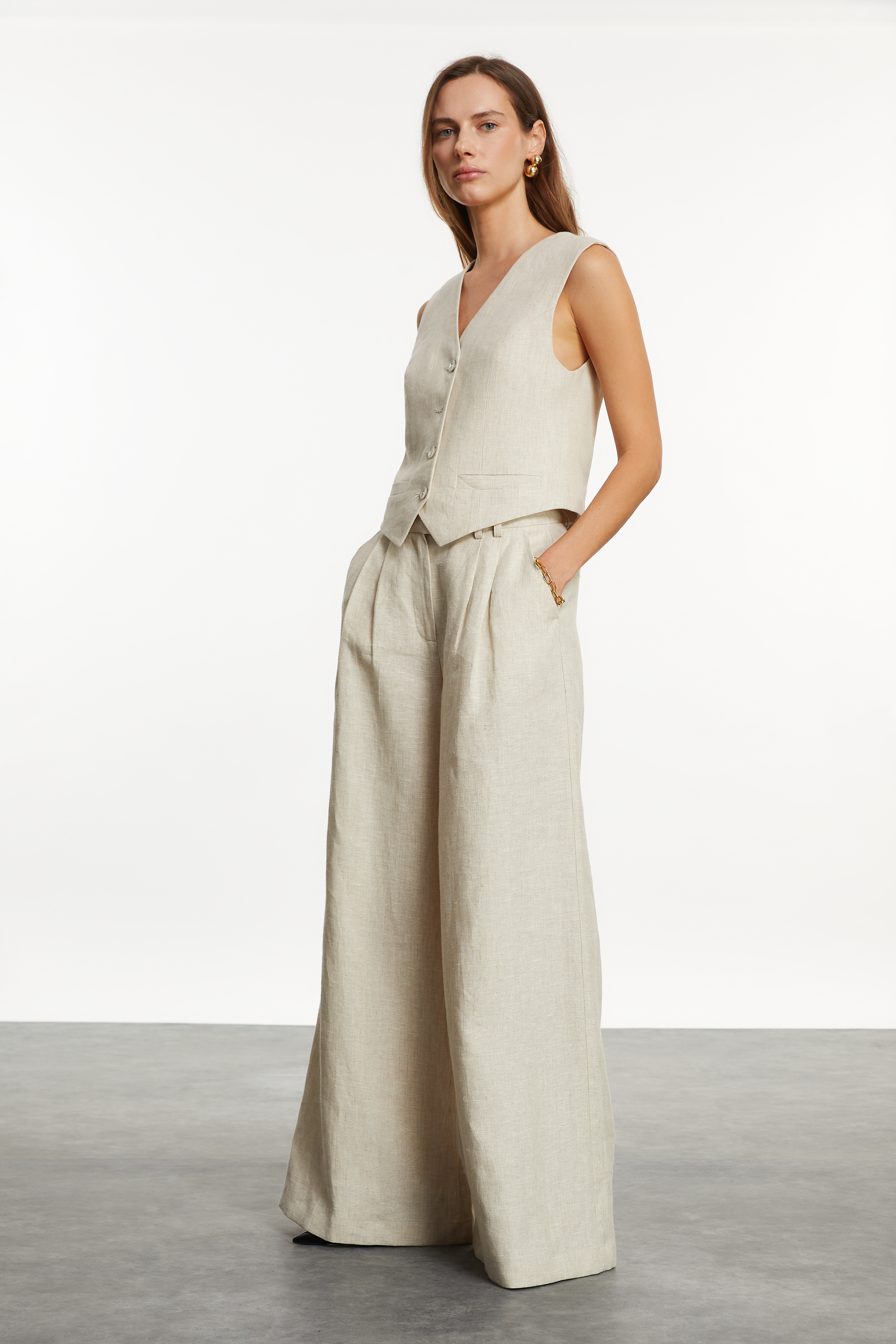 WIDE LEG KETEN PANTOLON