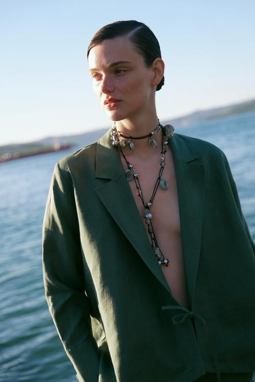  REGULAR FIT KRUVAZE KETEN CEKET