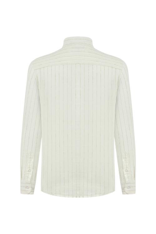  ÇİZGİLİ REGULAR FIT KETEN GÖMLEK