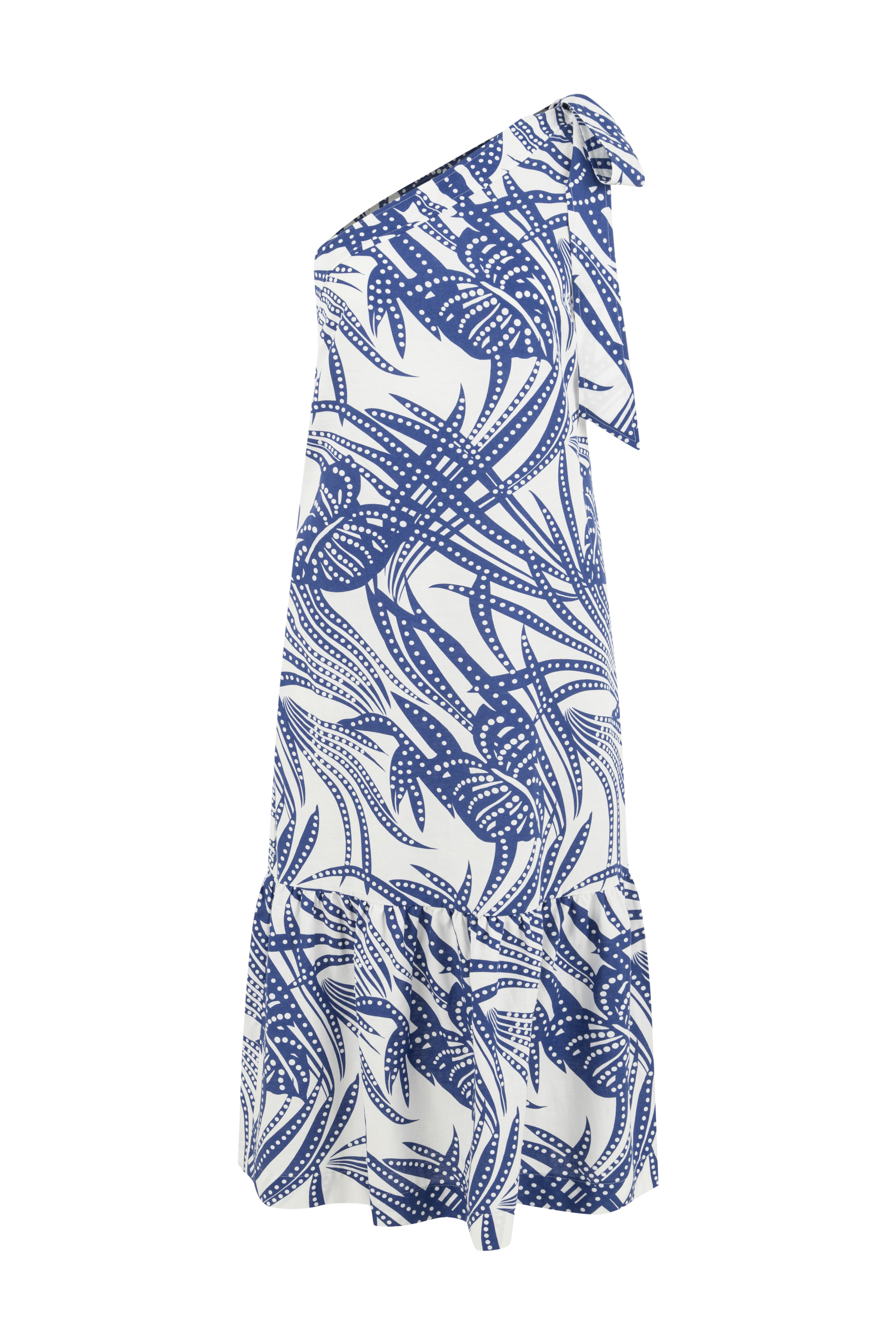 FLORAL BASKILI TEK OMUZ MİDİ ELBİSE