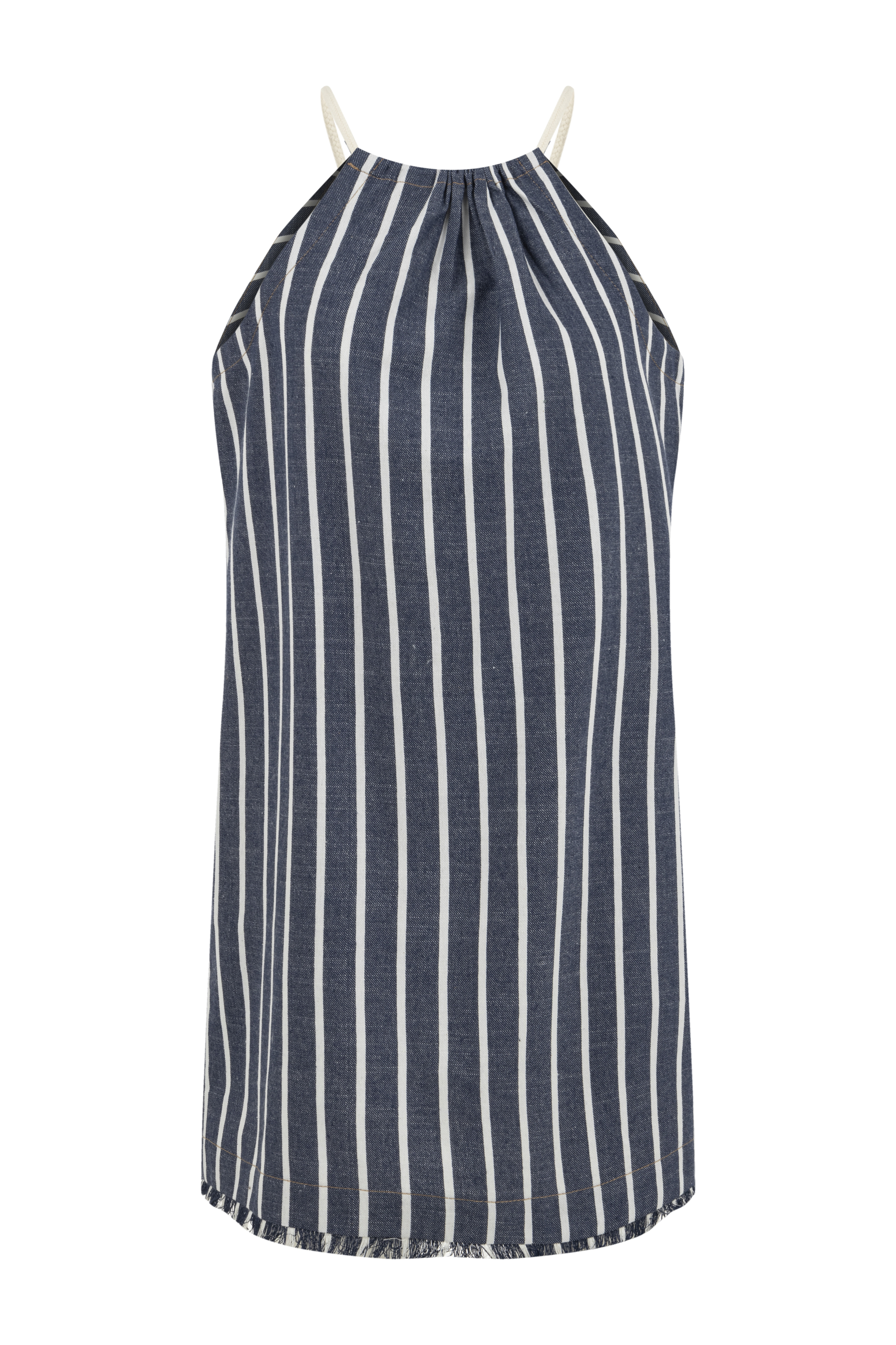 HALTER YAKA ÇİZGİLİ MİNİ ELBİSE