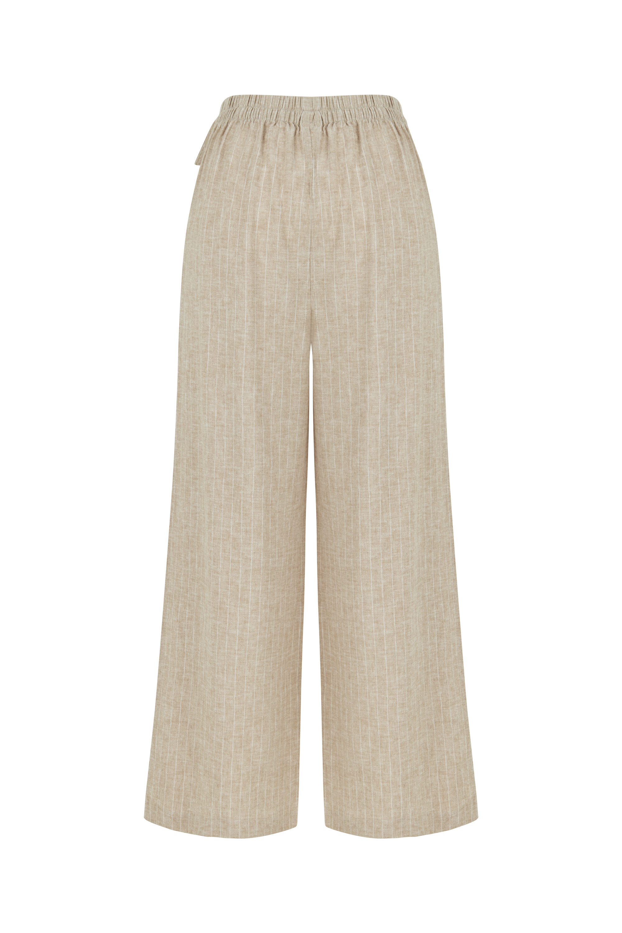 KETEN KARIŞIMLI ÇİZGİLİ BAĞLAMA DETAYLI PANTOLON