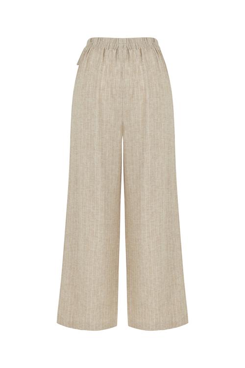  KETEN KARIŞIMLI ÇİZGİLİ BAĞLAMA DETAYLI PANTOLON