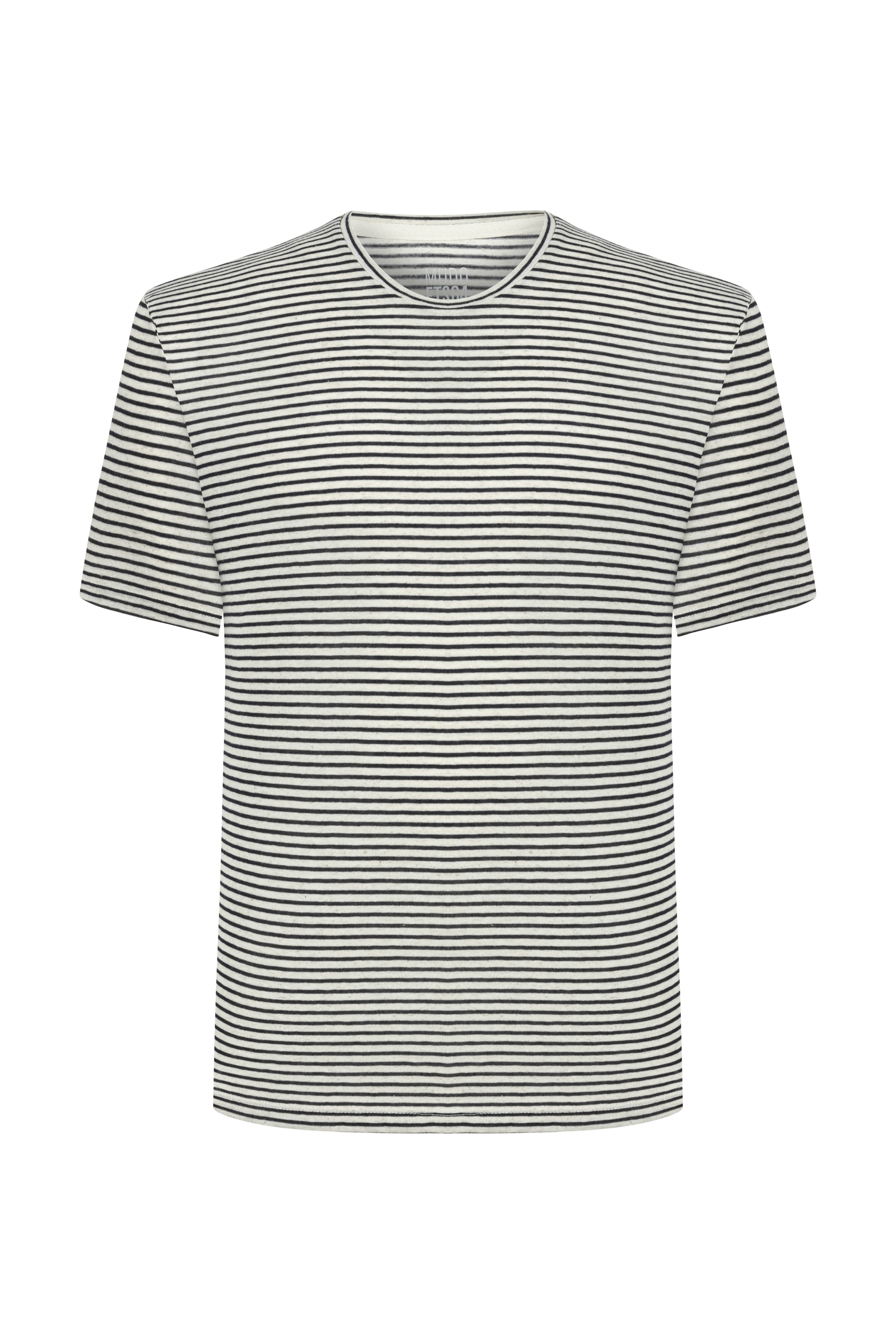 KETEN KARIŞIMLI ÇİZGİLİ KISA KOLLU T-SHIRT