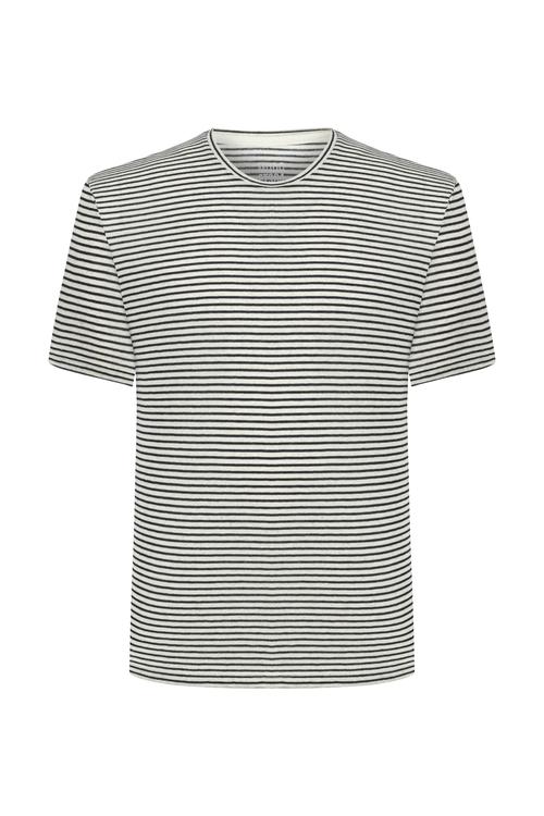  KETEN KARIŞIMLI ÇİZGİLİ KISA KOLLU T-SHIRT