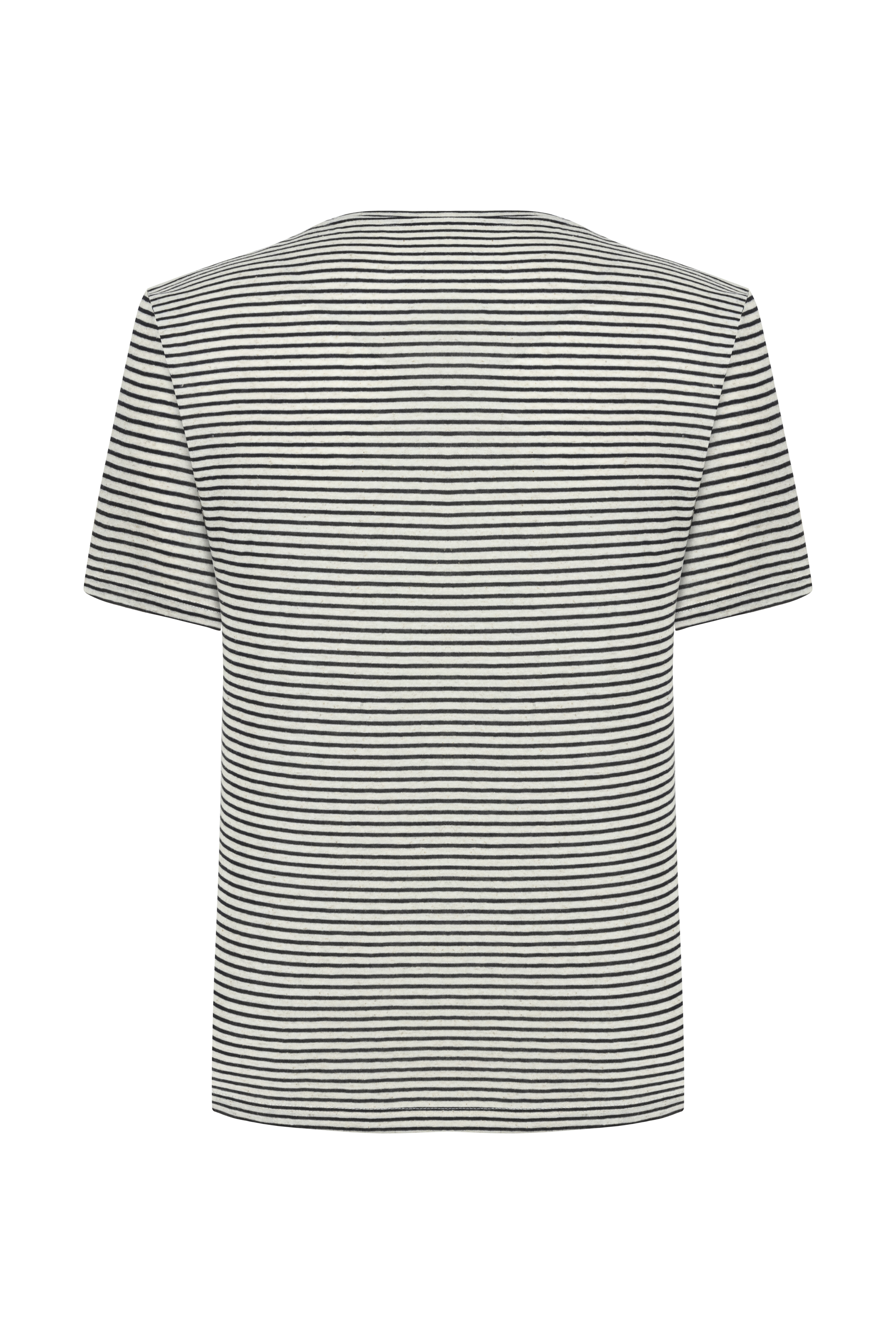 KETEN KARIŞIMLI ÇİZGİLİ KISA KOLLU T-SHIRT