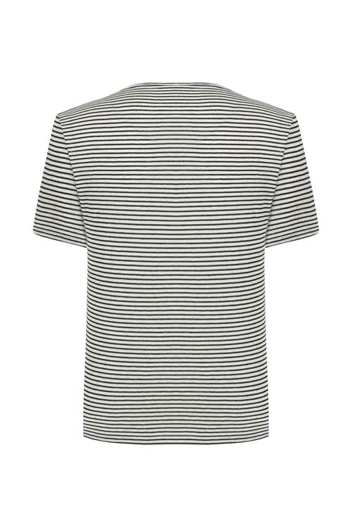  KETEN KARIŞIMLI ÇİZGİLİ KISA KOLLU T-SHIRT