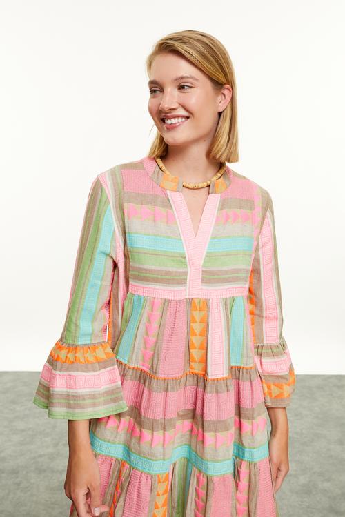  ETNİK BASKILI NAKIŞLI MİNİ ELBİSE