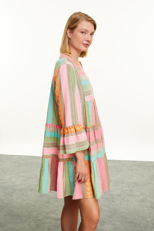  ETNİK BASKILI NAKIŞLI MİNİ ELBİSE