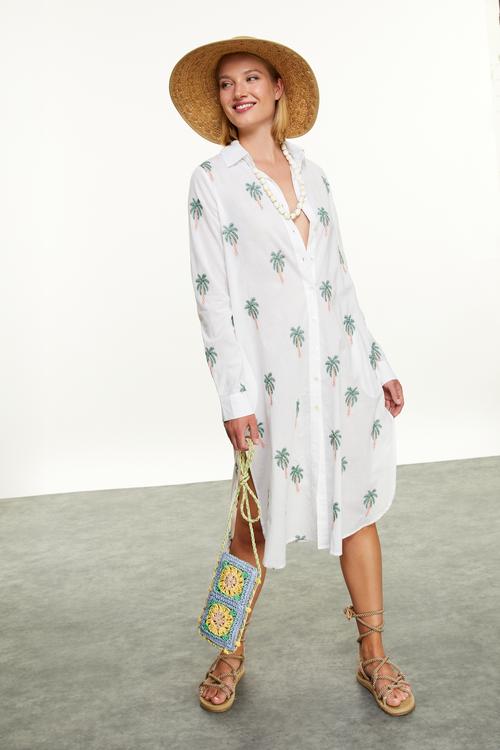  ETNİK NAKIŞLI MİDİ GÖMLEK ELBİSE