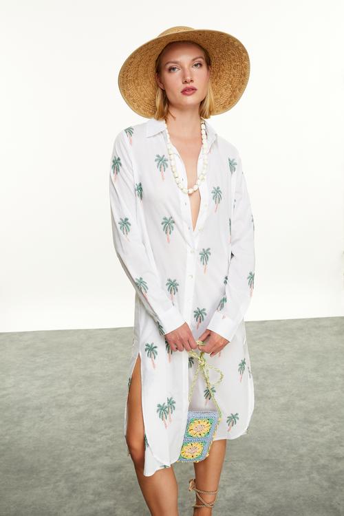  ETNİK NAKIŞLI MİDİ GÖMLEK ELBİSE