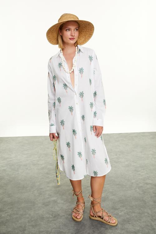  ETNİK NAKIŞLI MİDİ GÖMLEK ELBİSE