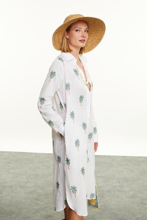  ETNİK NAKIŞLI MİDİ GÖMLEK ELBİSE