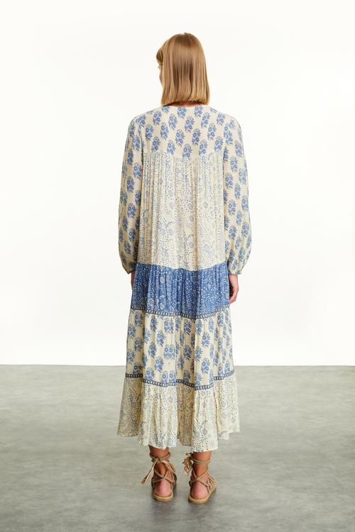  ETNİK BASKILI UZUN ELBİSE