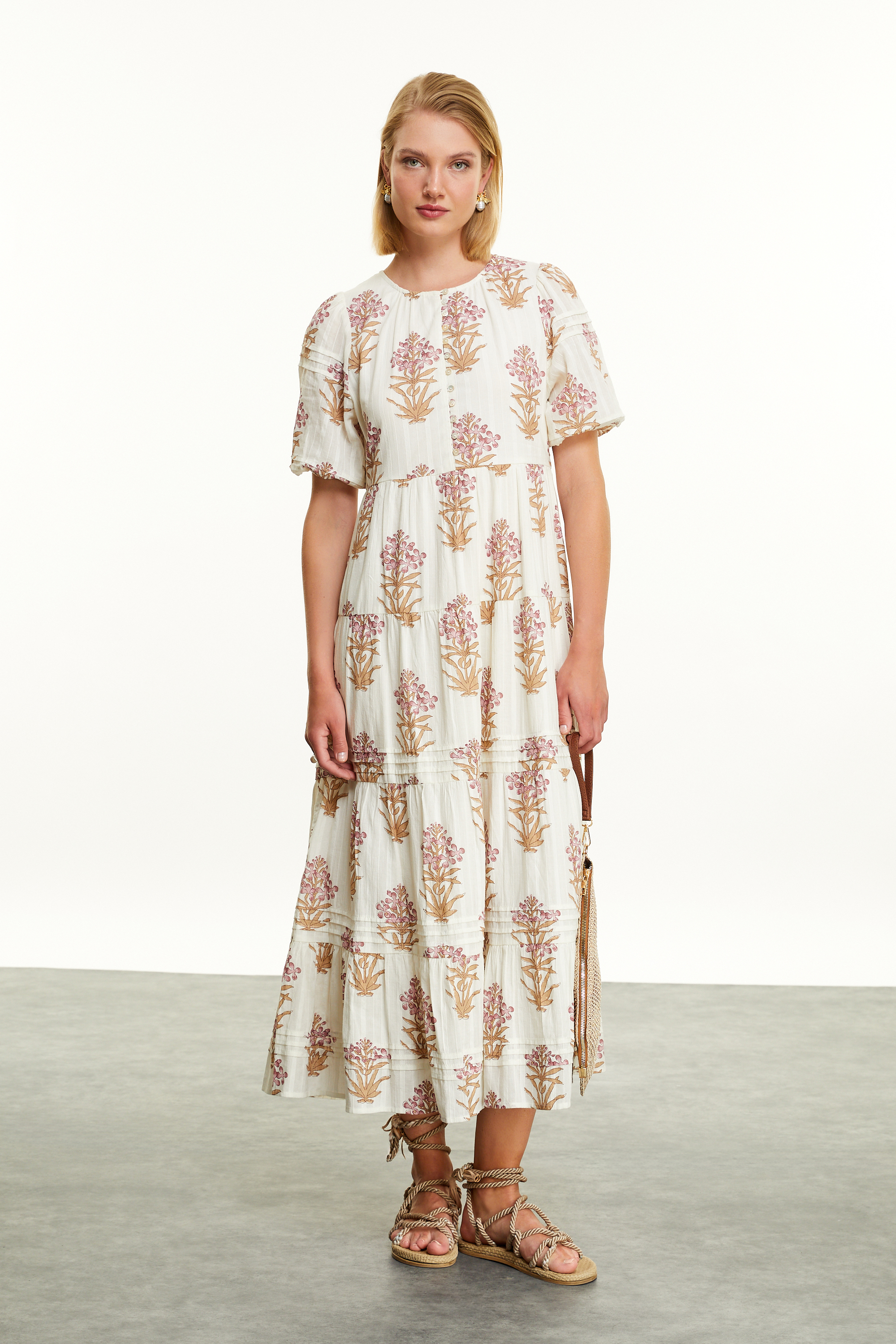 ETNİK BASKILI MİDİ ELBİSE