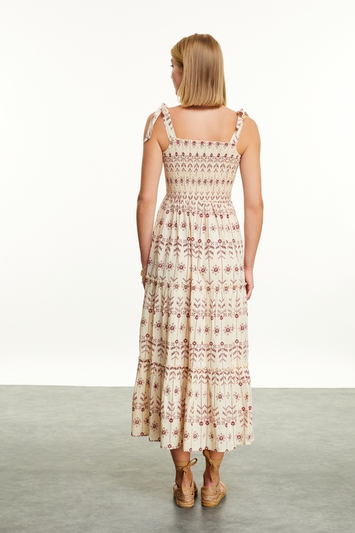  ETNİK BASKILI ASKILI UZUN ELBİSE