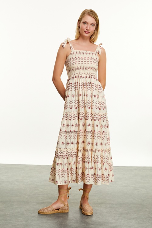  ETNİK BASKILI ASKILI UZUN ELBİSE