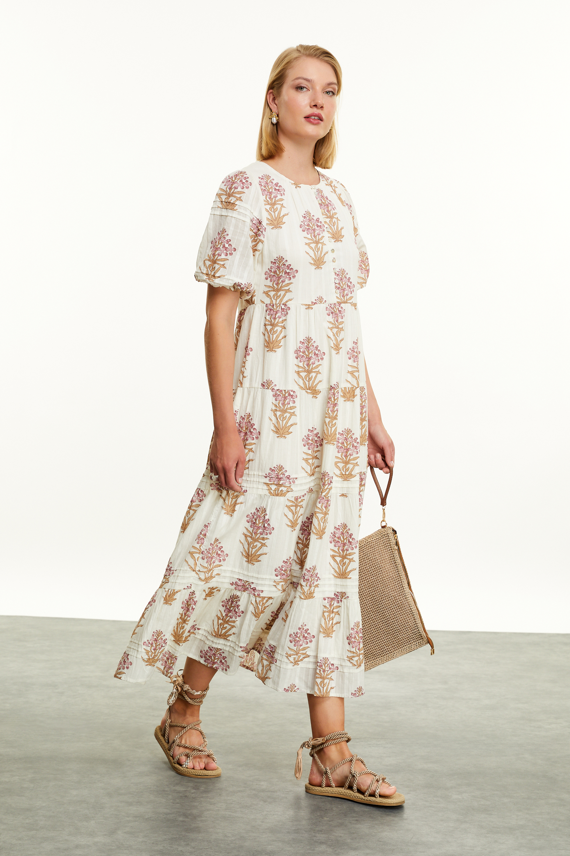 ETNİK BASKILI MİDİ ELBİSE