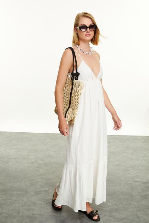  ASKILI PAMUK UZUN ELBİSE